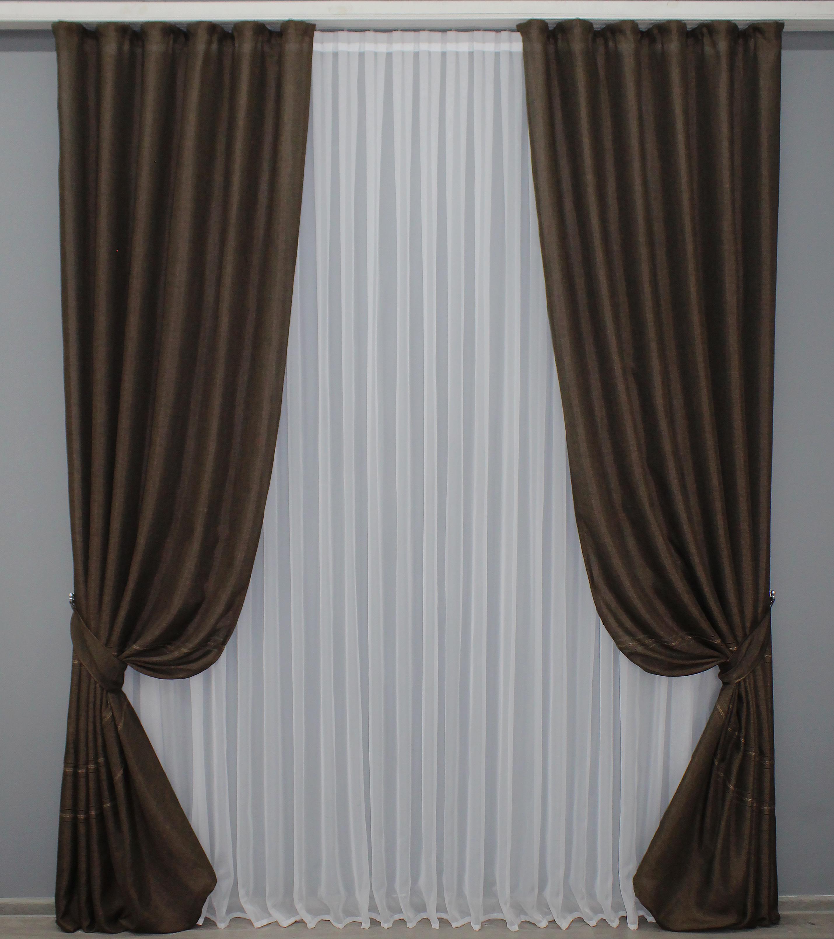 Комплект готовых штор VR-Textil Лен Кружево № 1394ш 100х285 см 2 шт. Венге (31-650)