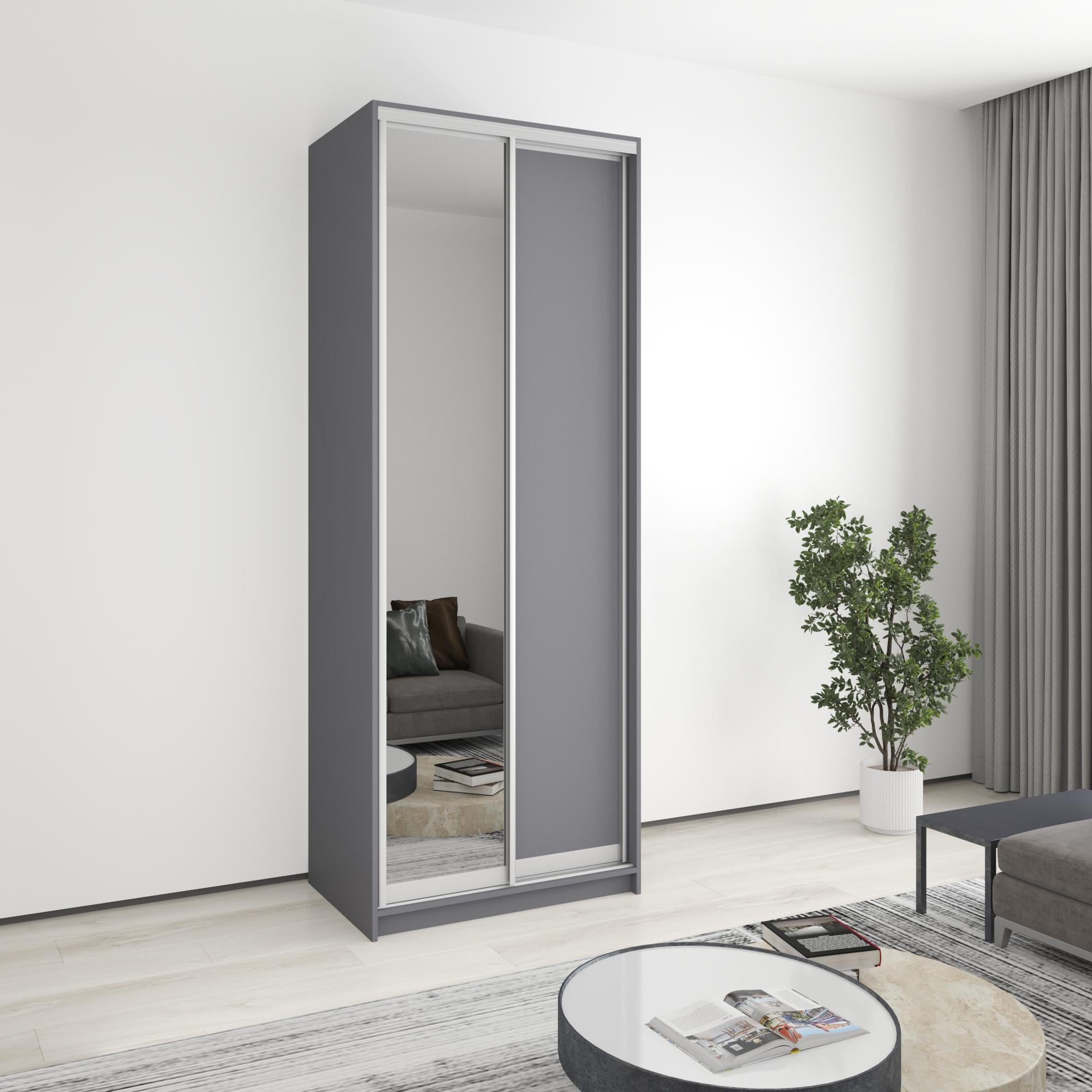 Шкаф-купе двухдверный MebelStar стандарт AL ДСП/зеркало 90x45x240 см Антрацит (MBS-3671)