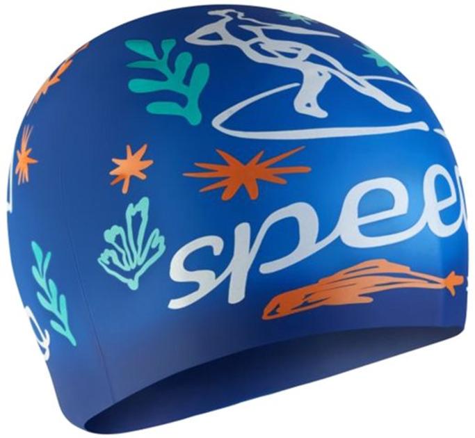 Шапка для плавания Speedo SLOGAN PRT CAP JU/JF/JM OSFM Синий (8-0838616700)