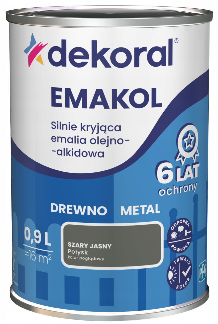 Эмаль для дерева и металла Dekoral Emakol 0,9 л Серый светлый глянец RAL 7039 (2600636859) - фото 1
