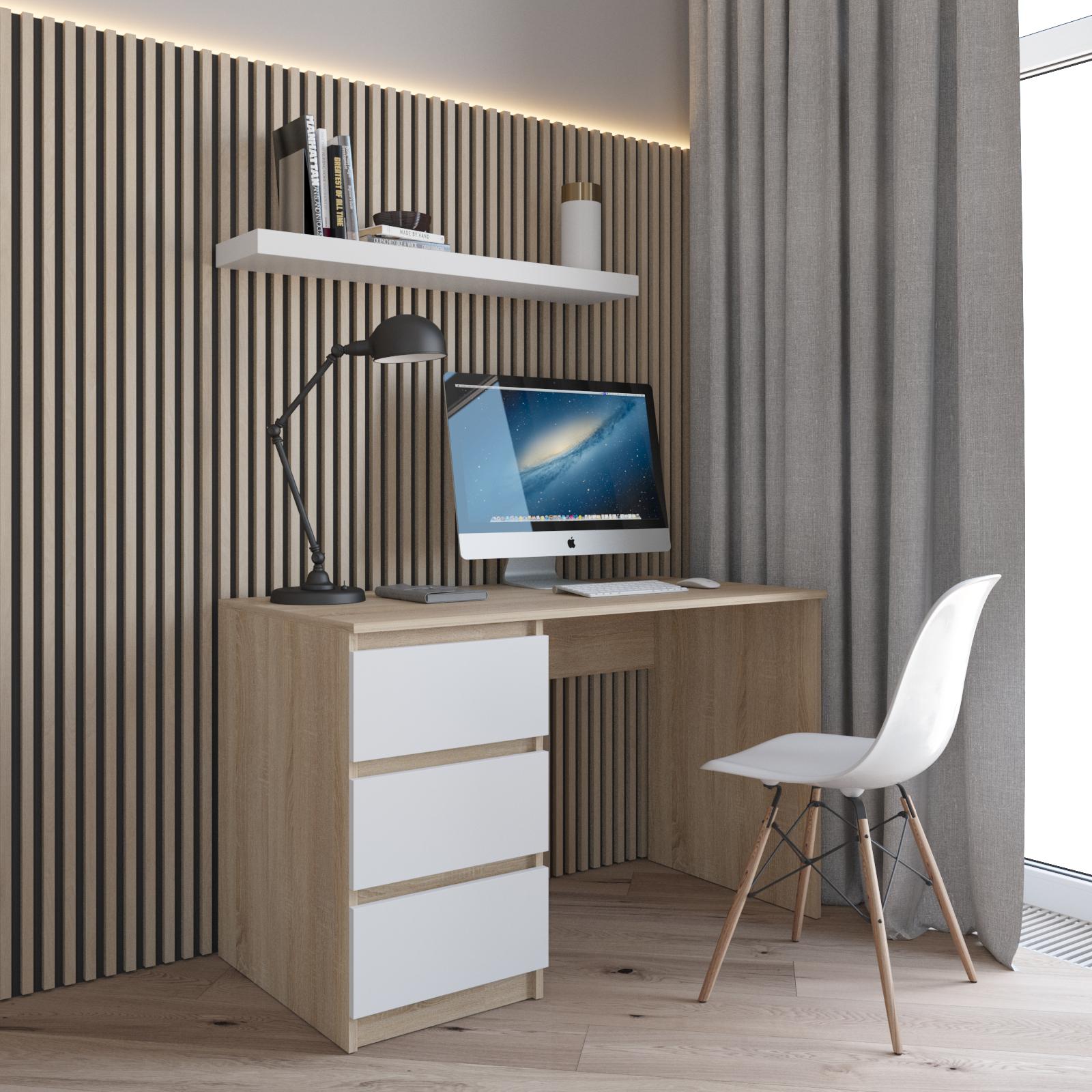 Стол компьютерный R-13 с тумбой слева три выдвижных ящика с фасадами Дуб сонома/Белый - фото 1 Стол компьютерный R-13 с тумбой слева три выдвижных ящика с фасадами Дуб сонома/Белый - фото 1