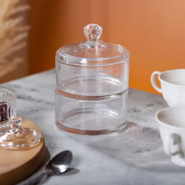 Конфетница двухуровневая с крышкой из толстого стекла Прозрачный (HP-YH-23) - фото 5 Конфетница двухуровневая с крышкой из толстого стекла Прозрачный (HP-YH-23) - фото 5