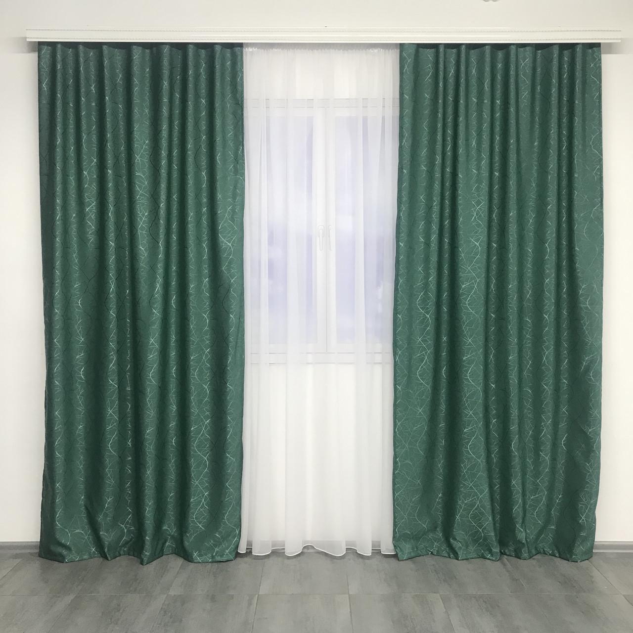 Шторы из льна с рисунком с тюлем 150х270 см Бирюзовый (SHTN-M17-19)