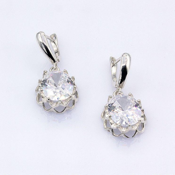 Серебряные серьги с овальным камнем Идиллия