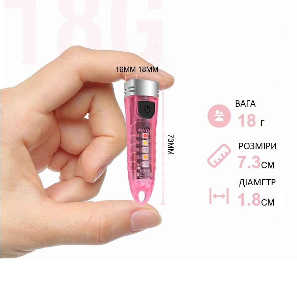 Фонарь-брелок Boruit V1 cветодиодный Розовый (22592109) - фото 4 Фонарь-брелок Boruit V1 cветодиодный Розовый (22592109) - фото 4