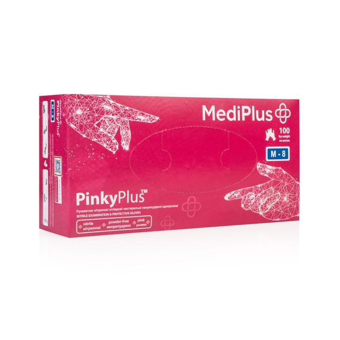 Перчатки нитриловые MEDIPLUS PinkyPlus неопудрен М 100 шт. Ярко-розовый (PinkyPlusМ)