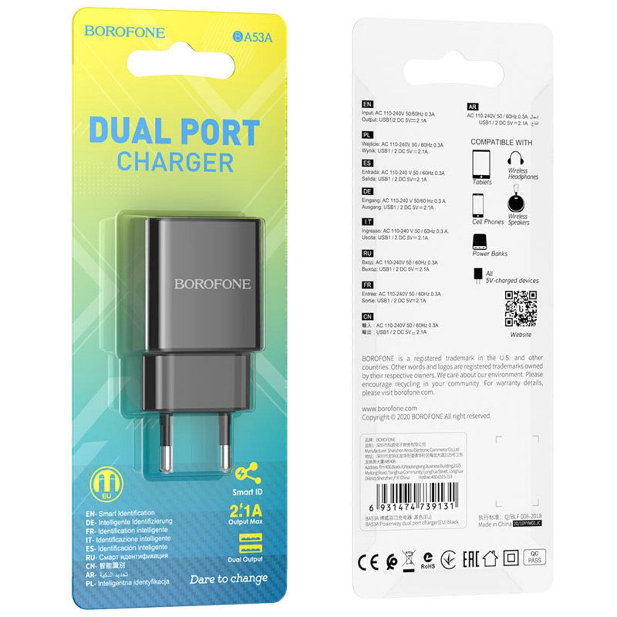 Пристрій мережевий зарядний Borofone BA53A Powerway dual port charger Black - фото 2