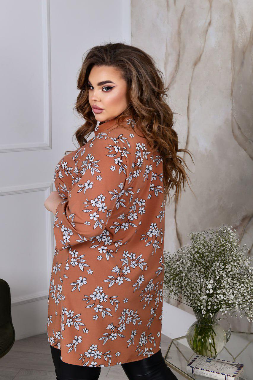 Блузка свободного фасона р. 60-62 Коричневый (3627) - фото 4