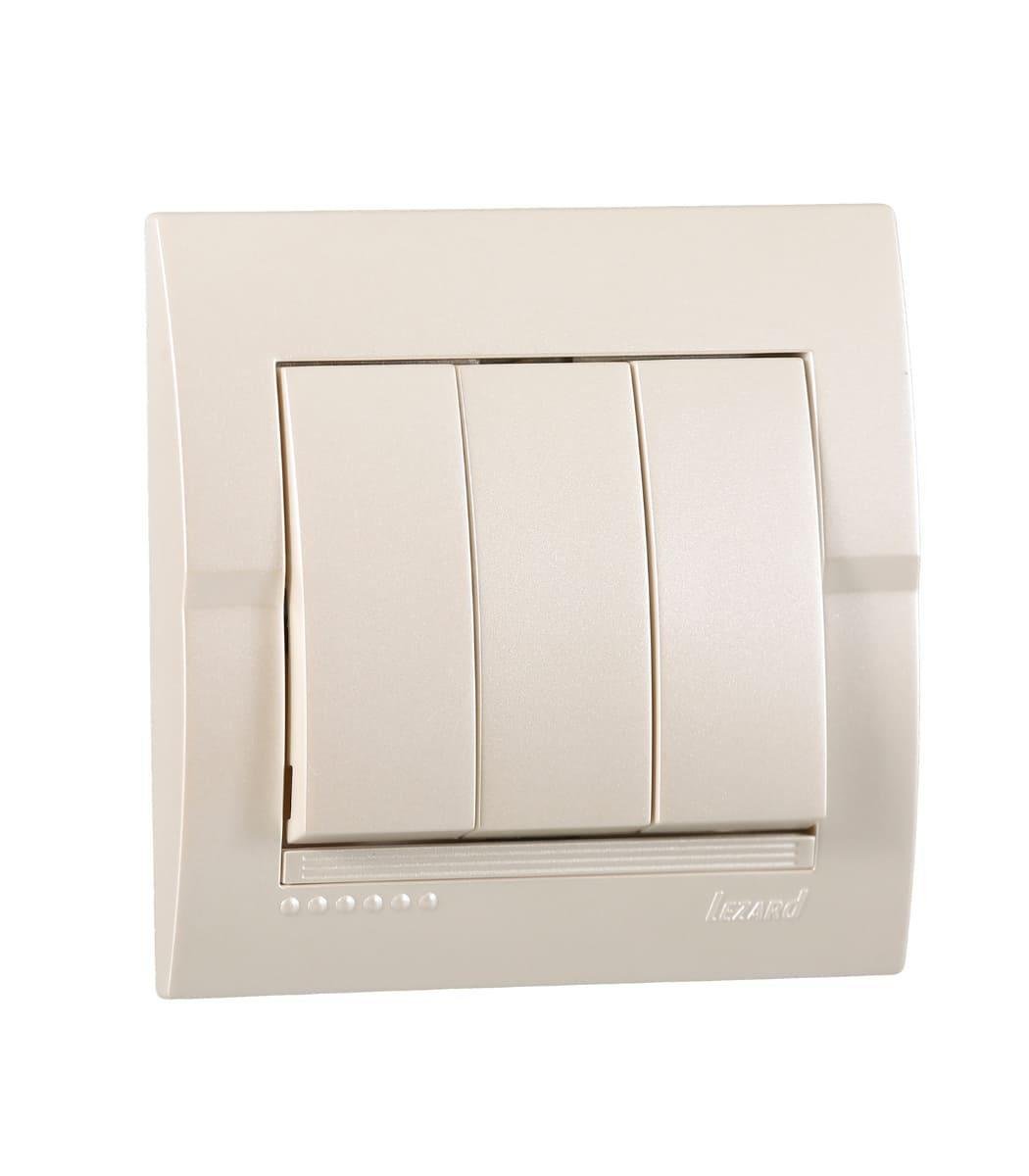 Выключатель трехклавишный Lezard Deriy Жемчужно-белый (00000012310)