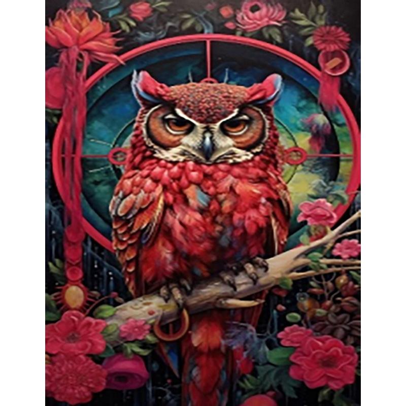 Алмазна мозаїка Strateg Преміум Сова у квітах 40x50 см (Str-JSFH85881)
