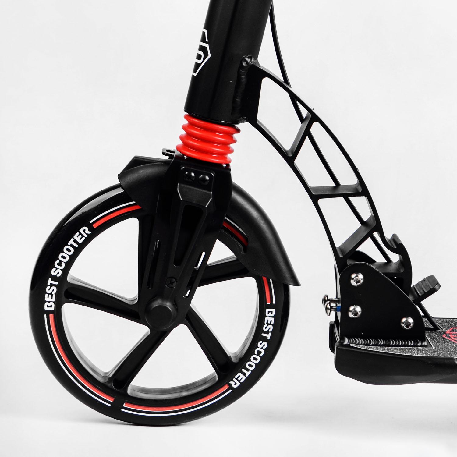 Самокат двухколесный складной Best Scooter фонарик 2 амортизатора дисковый тормоз Black/Red (114292) - фото 4