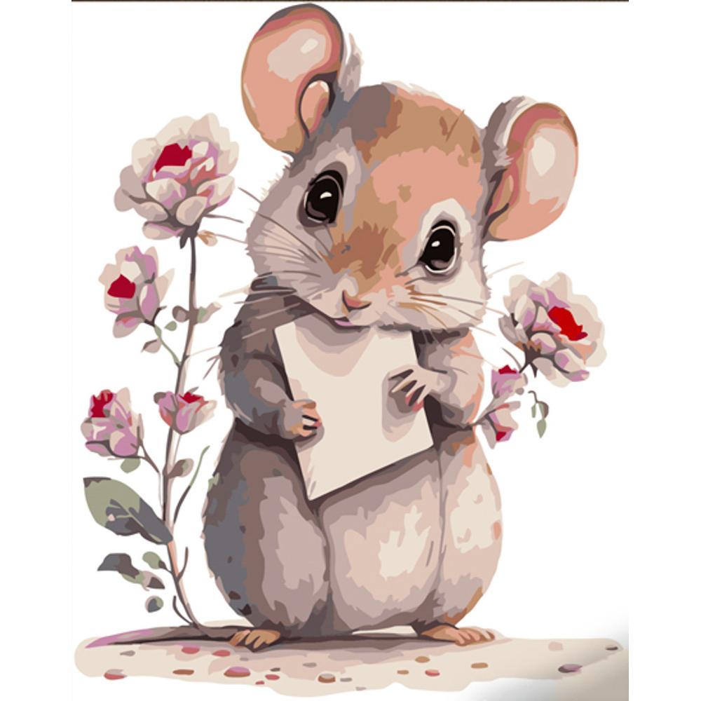 Картина по номерам Strateg Премиум Мышонок с листом с лаком 30x40 см (Str-SS6682)
