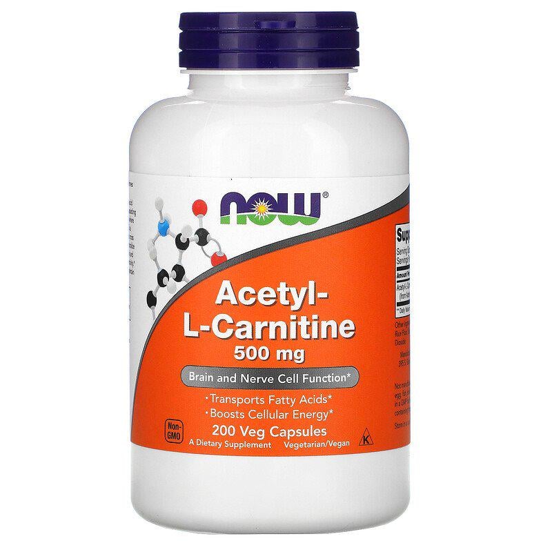 Комплекс Ацетил Карнітін NOW Foods Acetyl-L-Carnitine 500 мг 200 Veg Caps