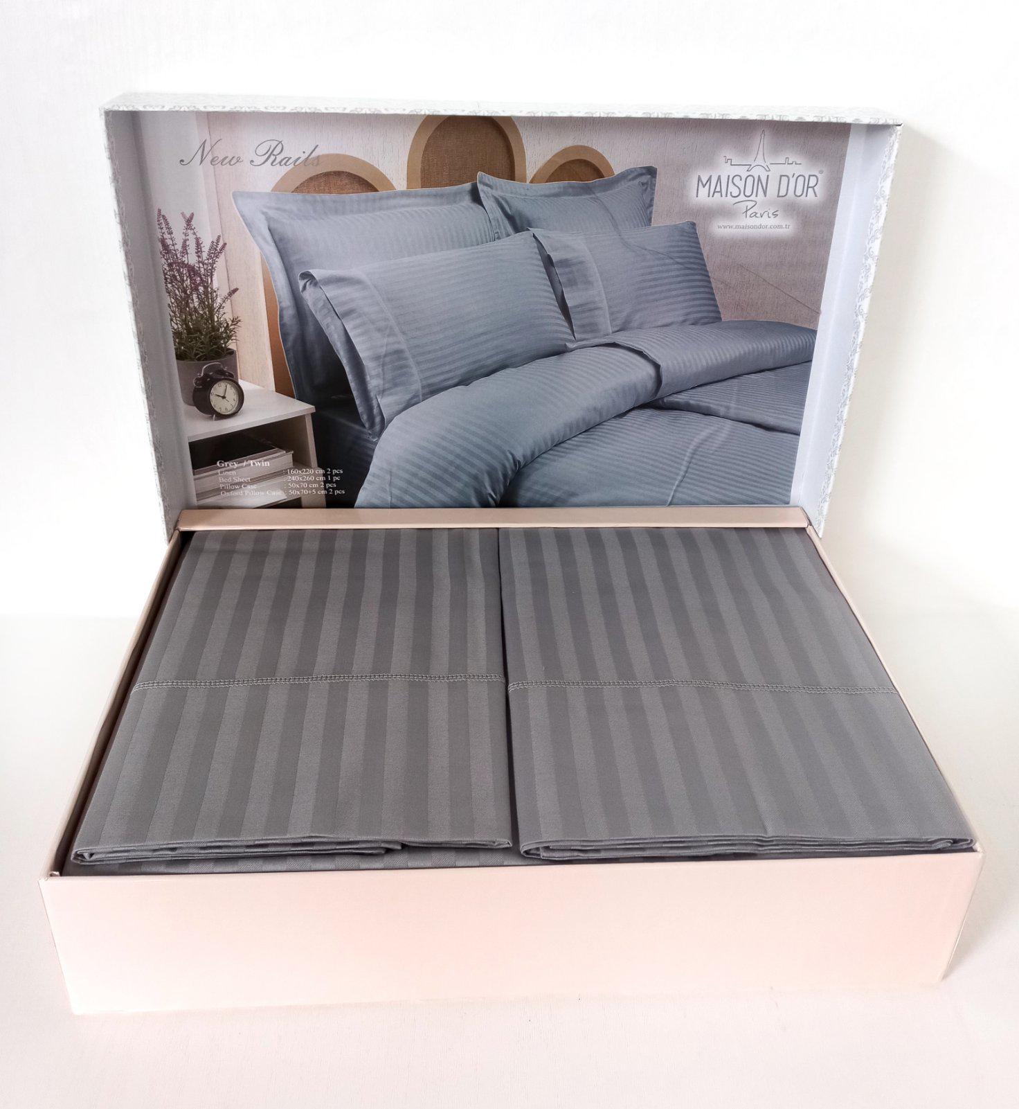 Постільна білизна Maison D'or сатин страйп 200х220 см Rails Grey (CN12926)