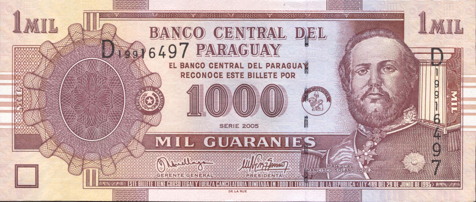 Колекційна банкнота Парагвай 2005 1000 гуарані P222b UNC