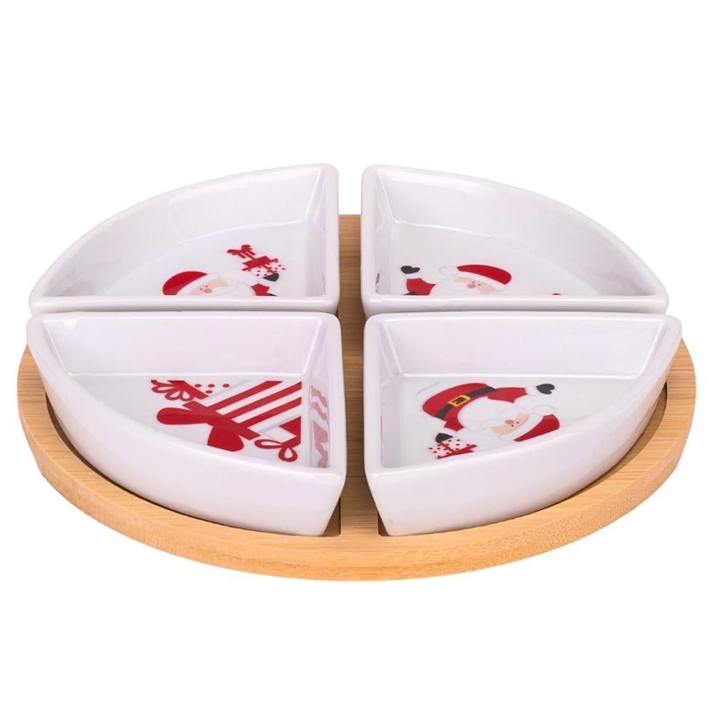 Набор новогодних пиал на бамбуковой подставке Санта Клаус 21,5 см (6020-007)