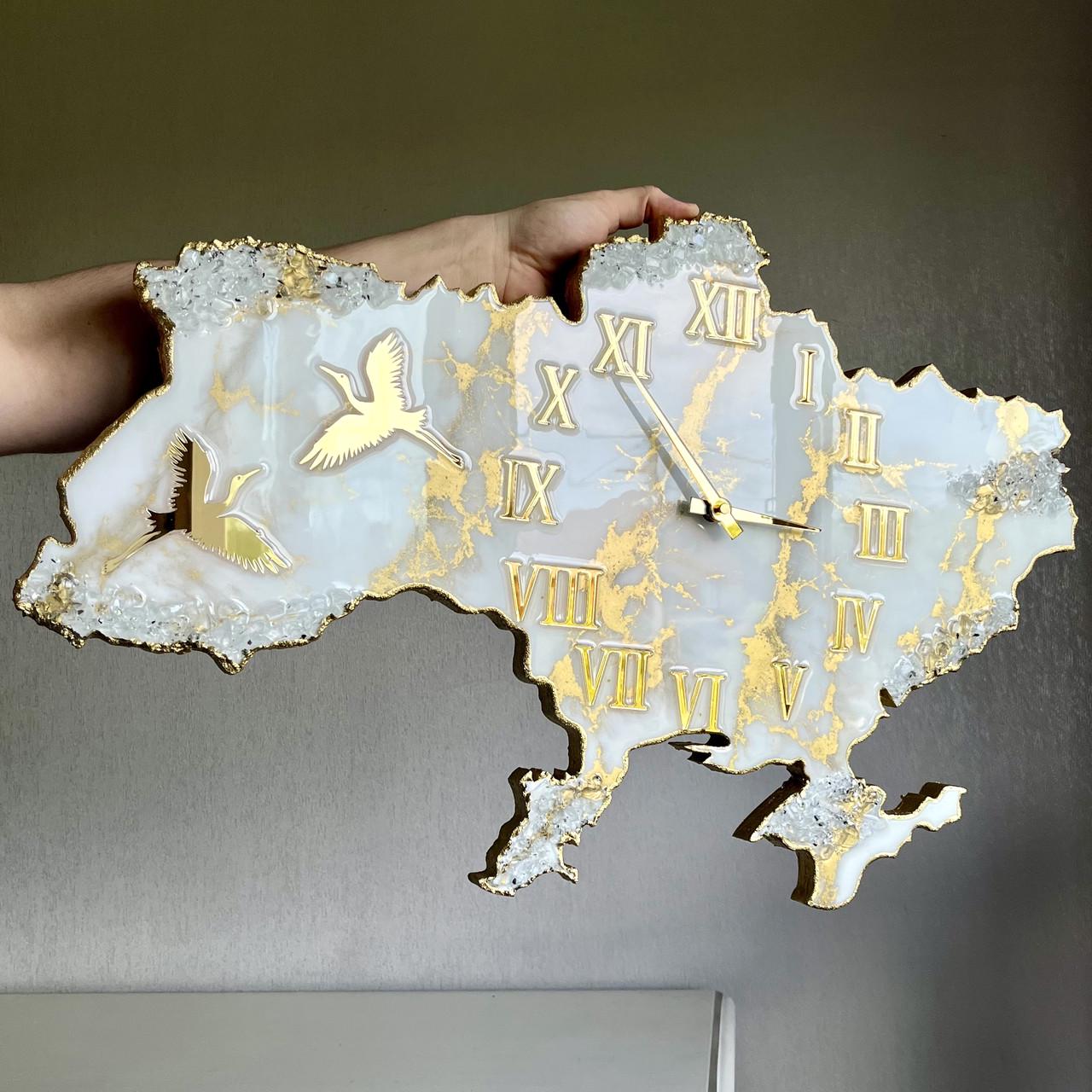 Часы настенные из эпоксидной смолы Карта Украины 40x25 см Часы настенные из эпоксидной смолы Карта Украины 40x25 см