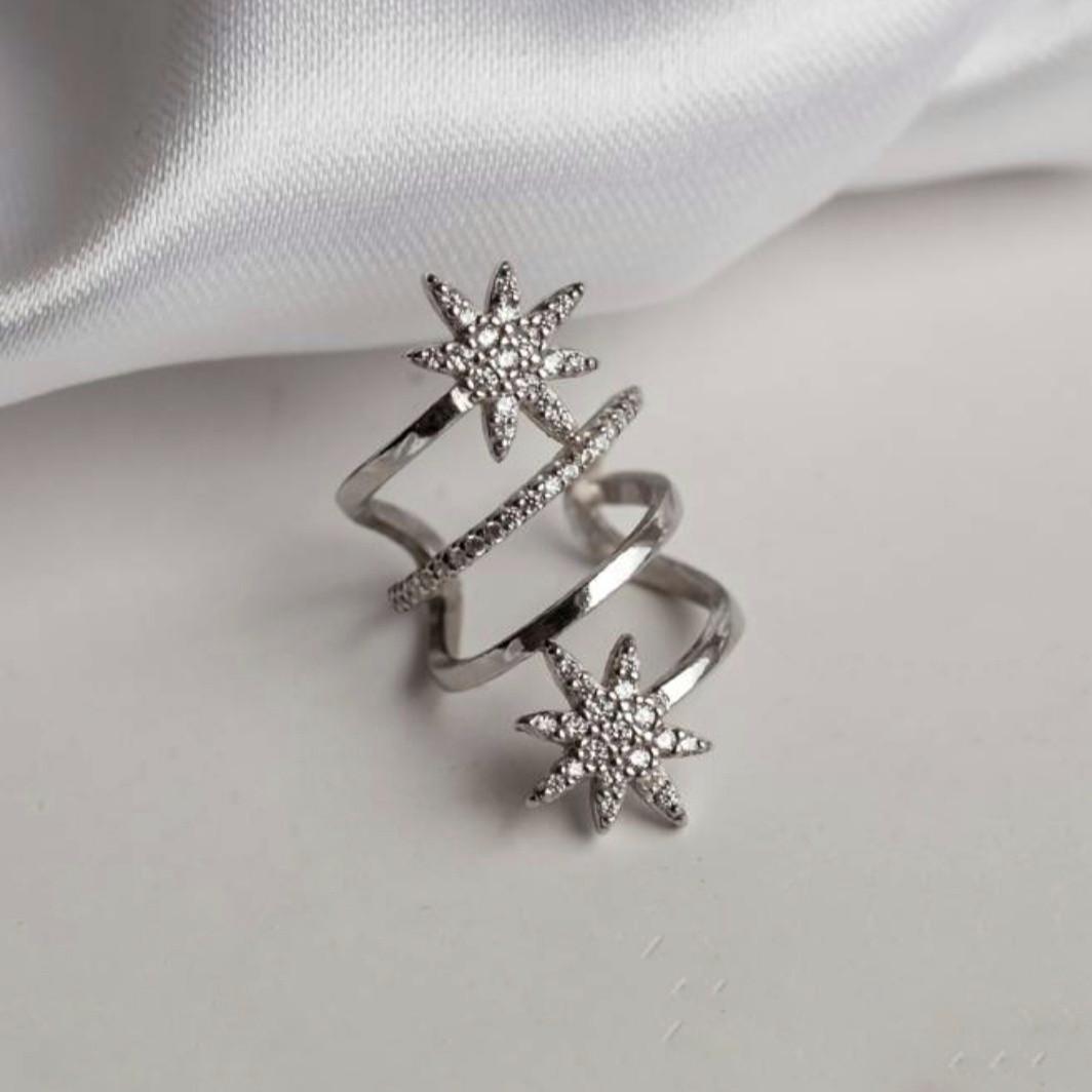 Сережка обманка на хрящик зірки в каменях срібло 925 проби родоване 1,60 г (2419r)