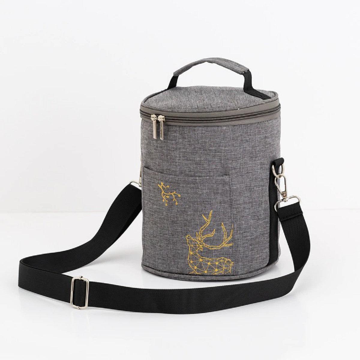 Термосумка Олень круглая с наплечным ремнем Серый