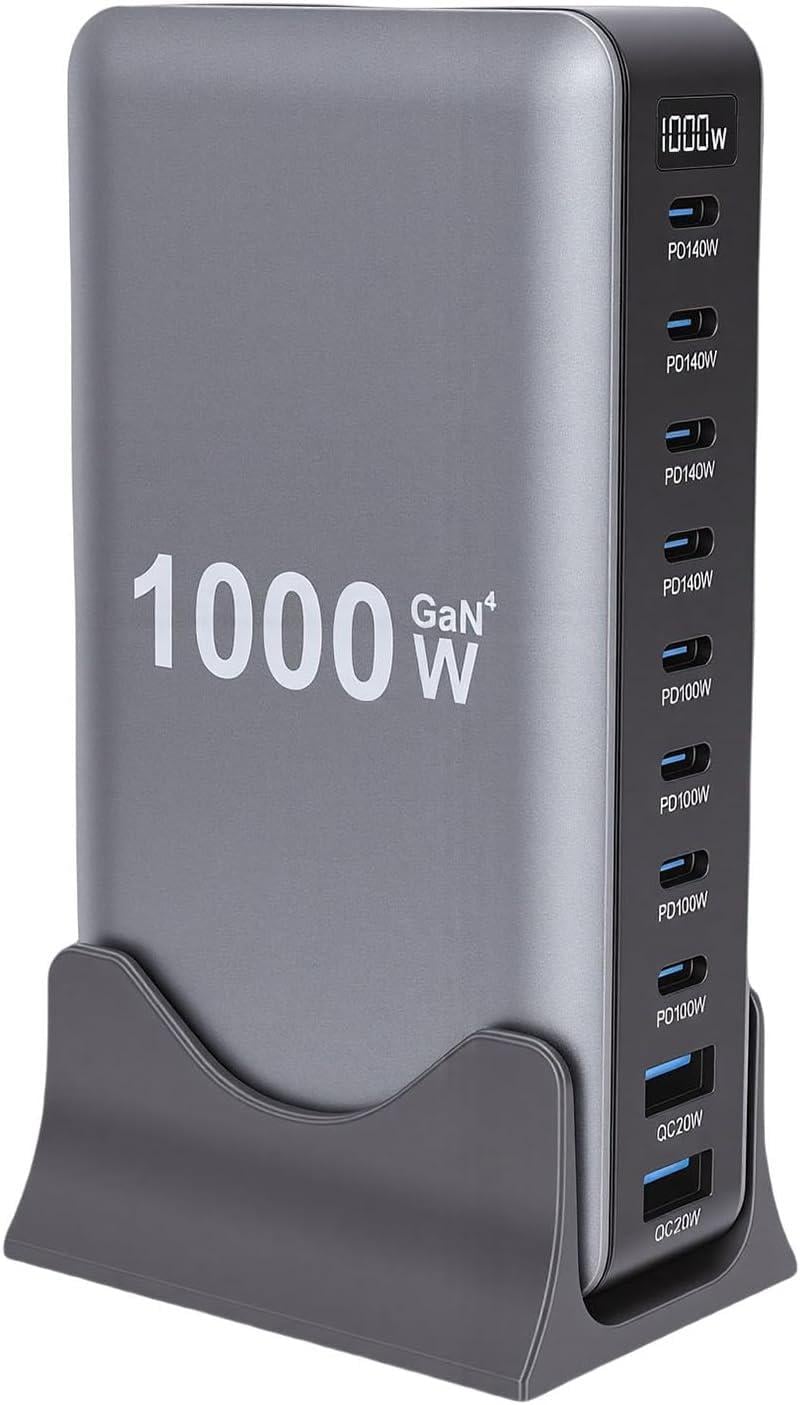 Зарядная станция сетевая ILEPO 1000W на 2 USB+8 Type-C Black (19340)