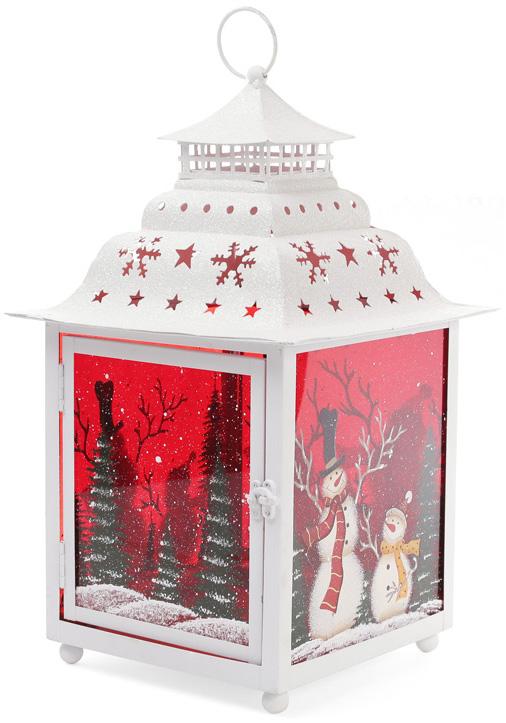 Новогодний фонарь-подсвечник Снеговики 23х23х39 см Белый (BD-808-005)