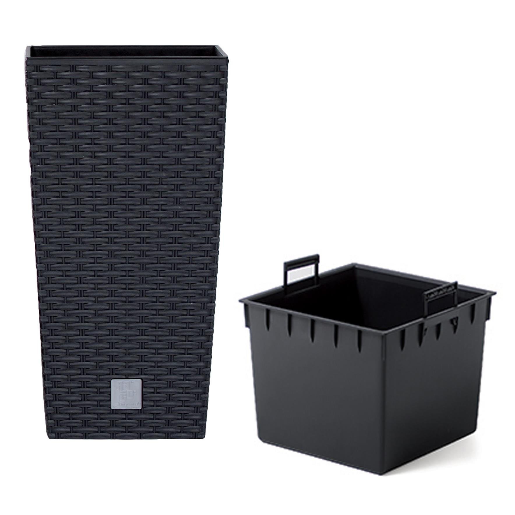 Горшок для цветов Prosperplast Rato квадратный с вставкой 20х38 см Антрацит (78962-433)