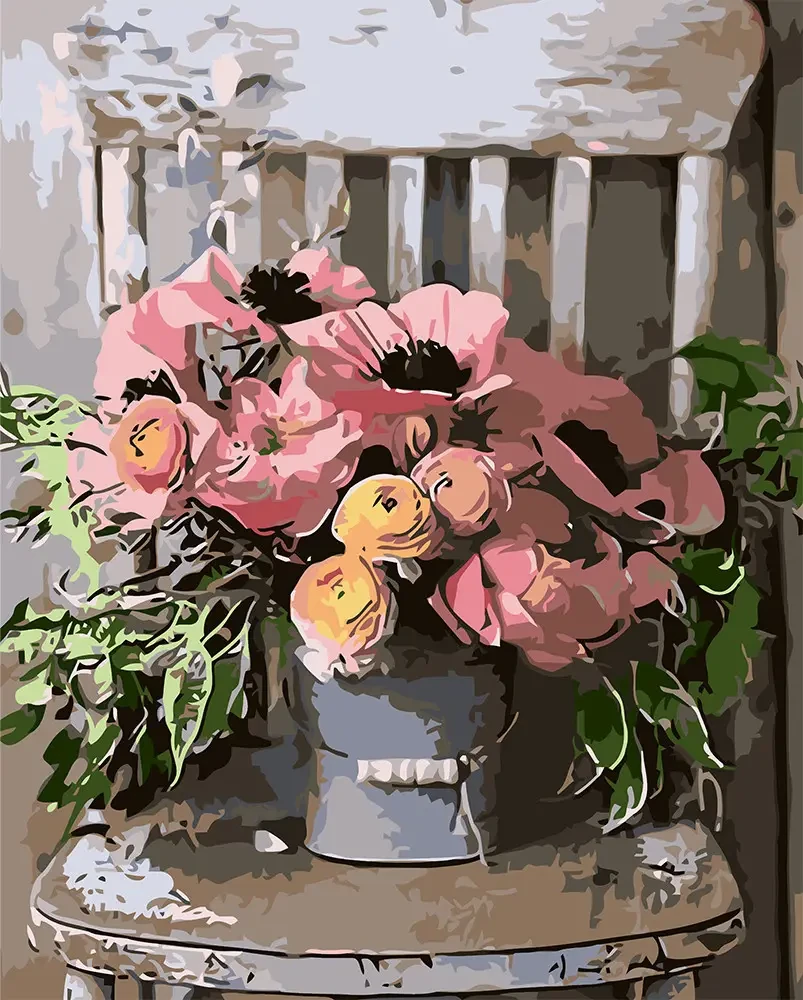 Картина за номерами Origami Букет квітів на стільці 40х50 см (LW3084)