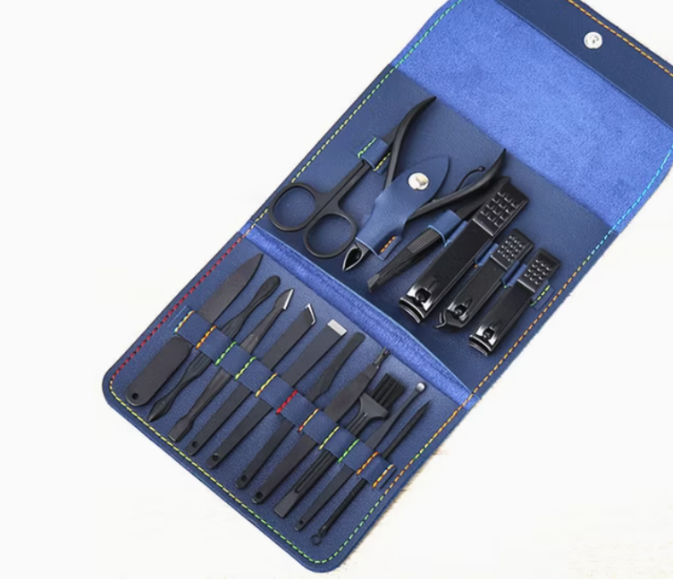 Набір інструментів для манікюру педикюру 16 шт. Синій - фото 2