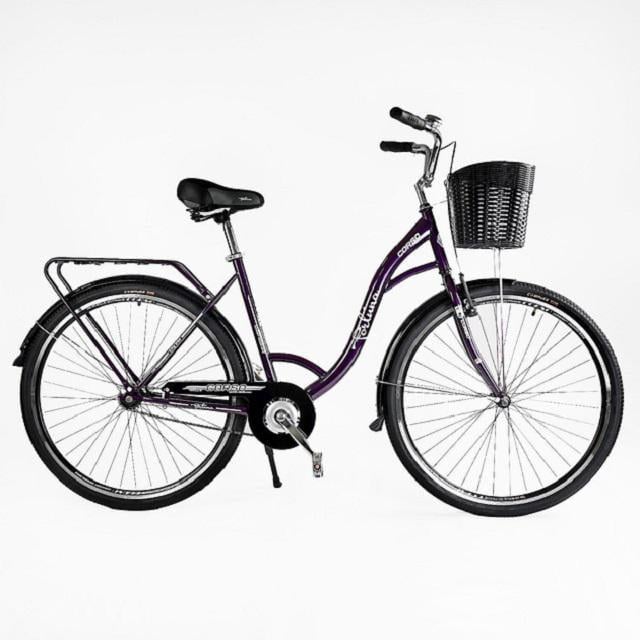 Велосипед міський Corso Fortuna одношвидкісний з кошиком та багажником 28" Purple (162954)