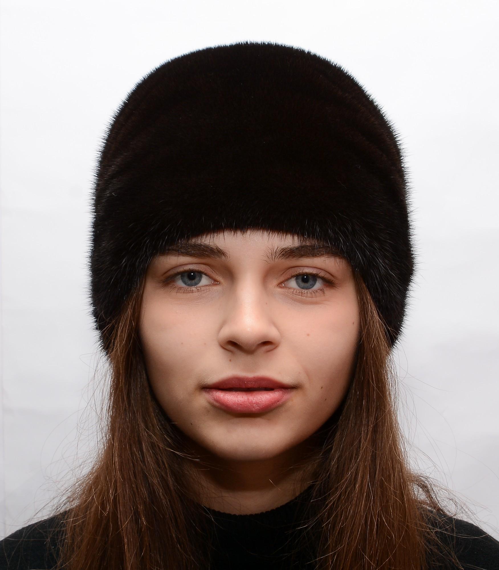 Женская кубанка Меховой стиль Стразы из натурального меха норки XL-XXL Темно-коричневый (075/В)