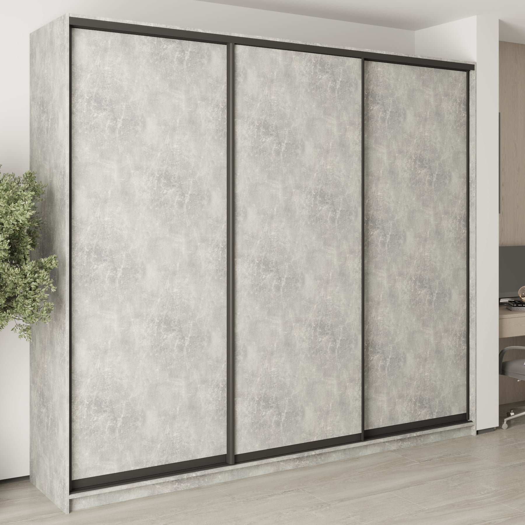 Шкаф-купе трехдверный Mebel Star Комбо BG MBS-9497 270х45х240 см Бетон (1009486)