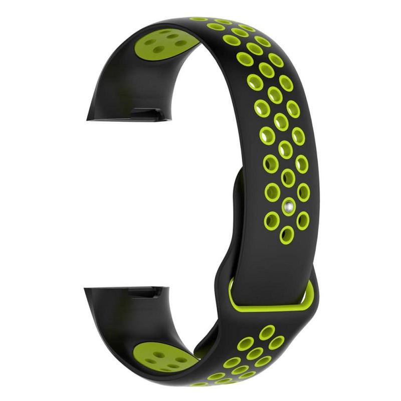 Силиконовый ремешок Primo с перфорацией для фитнес браслета Fitbit Charge 3/4 S Black/Green (1499801235)