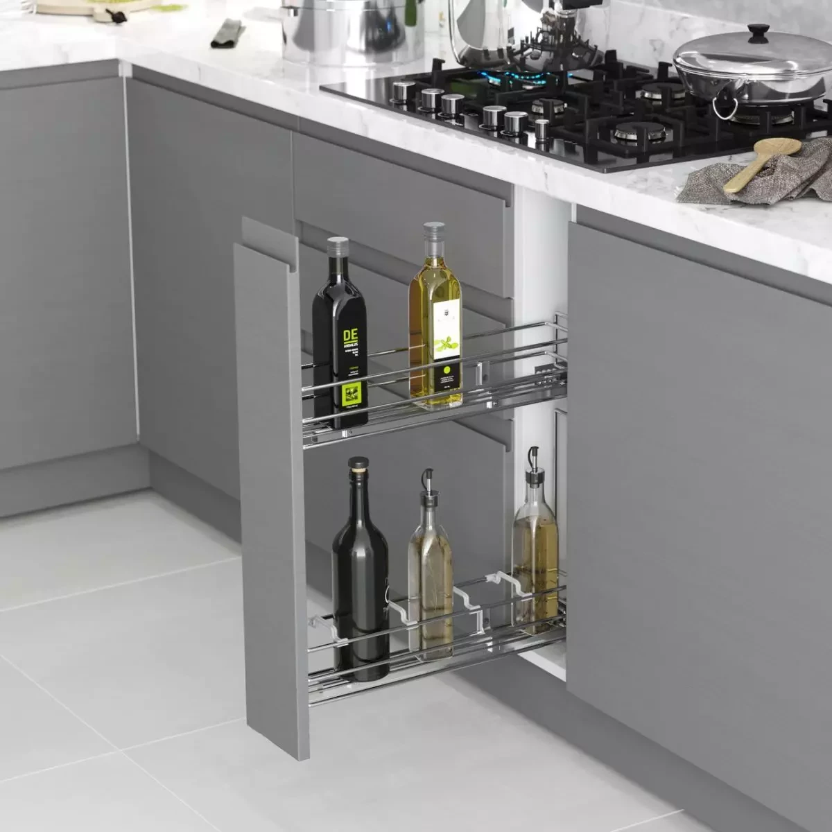 Карго Starax на 2 полки правое с направляющими частичного выдвижения Blum 3/4 150 мм Хром (S-2209)