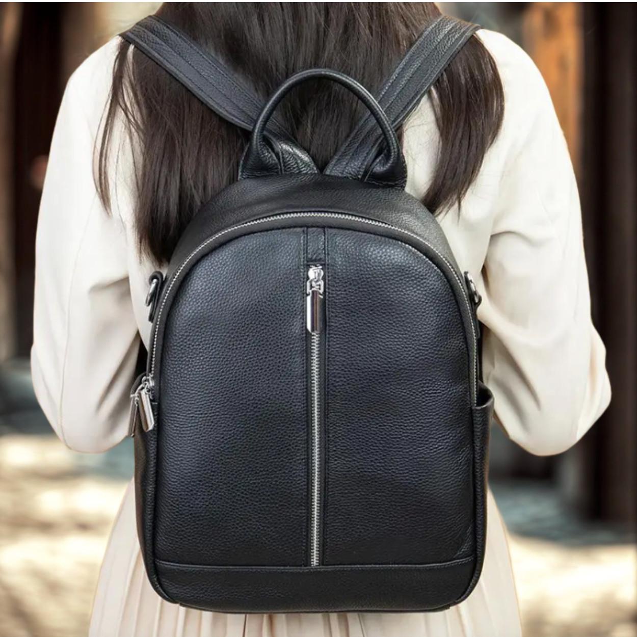 Рюкзак жіночий Lorian з натуральної шкіри і вертикальним карманом Чорний (LR 25BG8126-black) - фото 2 Рюкзак жіночий Lorian з натуральної шкіри і вертикальним карманом Чорний (LR 25BG8126-black) - фото 2