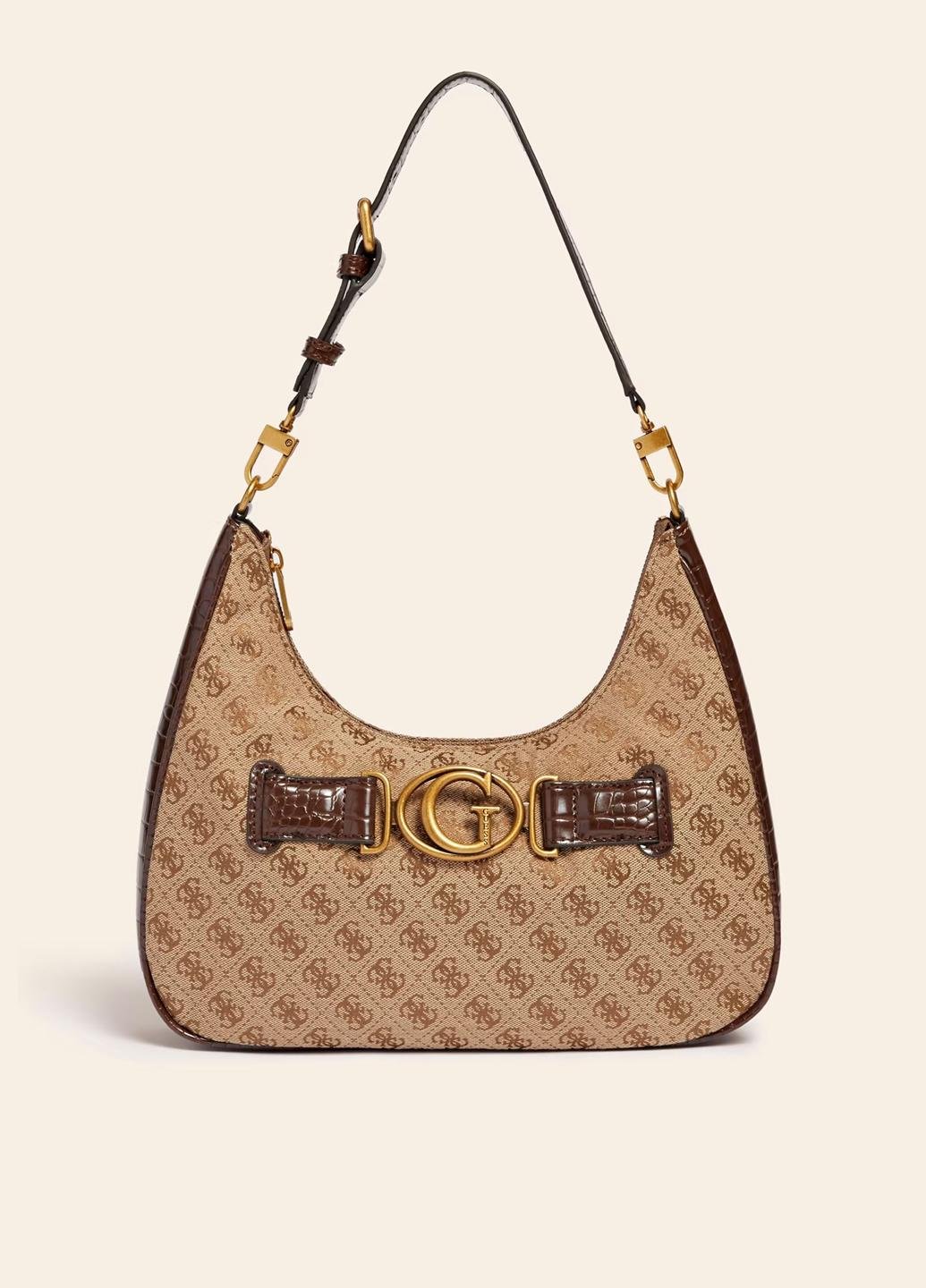 Сумка хобо жіноча тканинна Guess AVIANA HOBO HWJC8414020-LBL Темно-бежевий