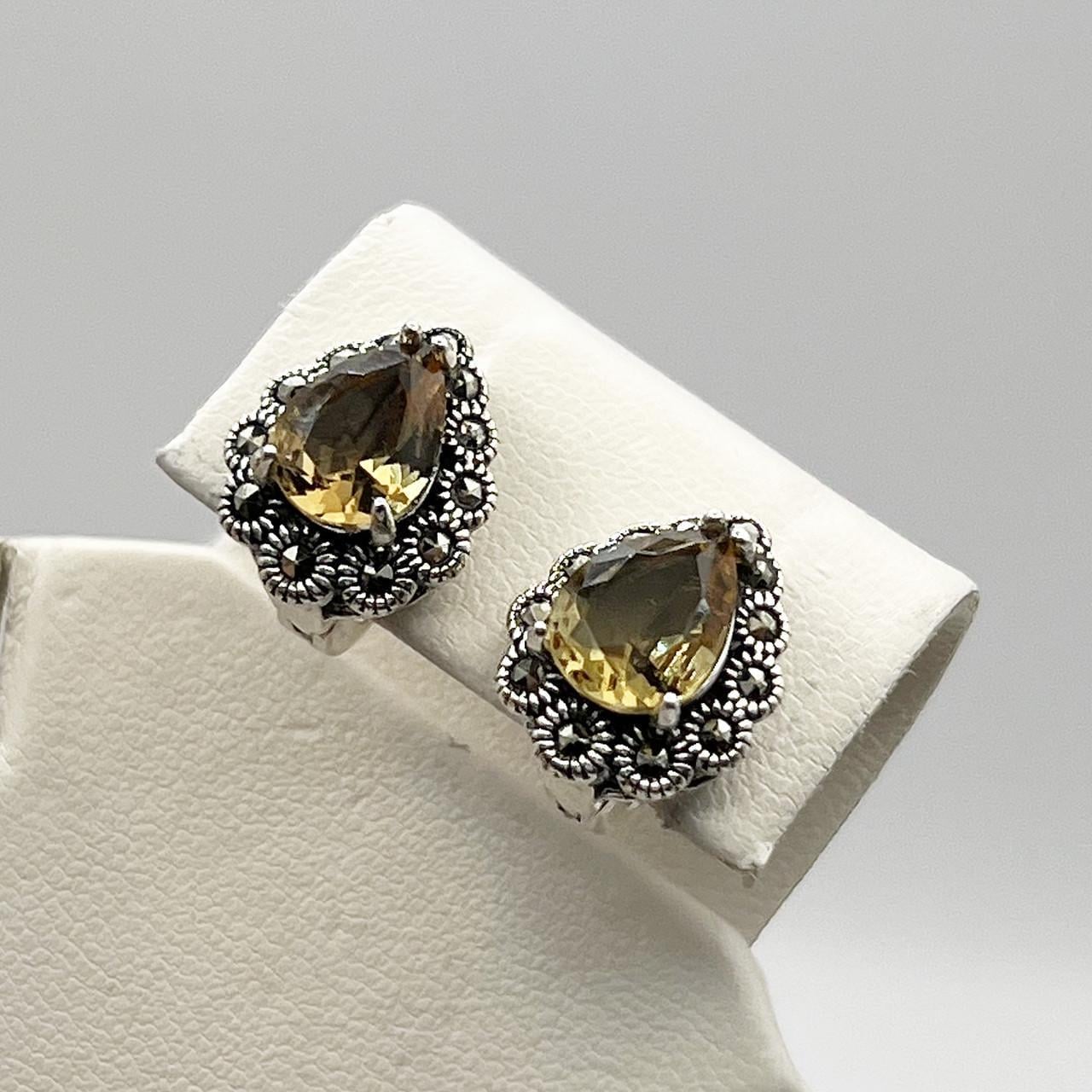 Серебряные серьги с султанитом и марказитом 5,55 г (2481994721)