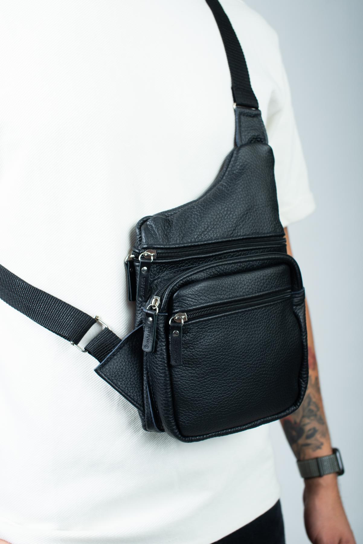 Сумка-слинг мужская через плечо SL017 из натуральной кожи Черный (25312467)