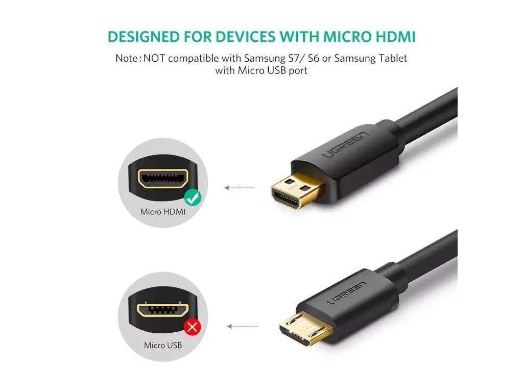 Кабель Ugreen 30148 Micro HDMI to HDMI з 4K/3D 1 м Чорний - фото 3