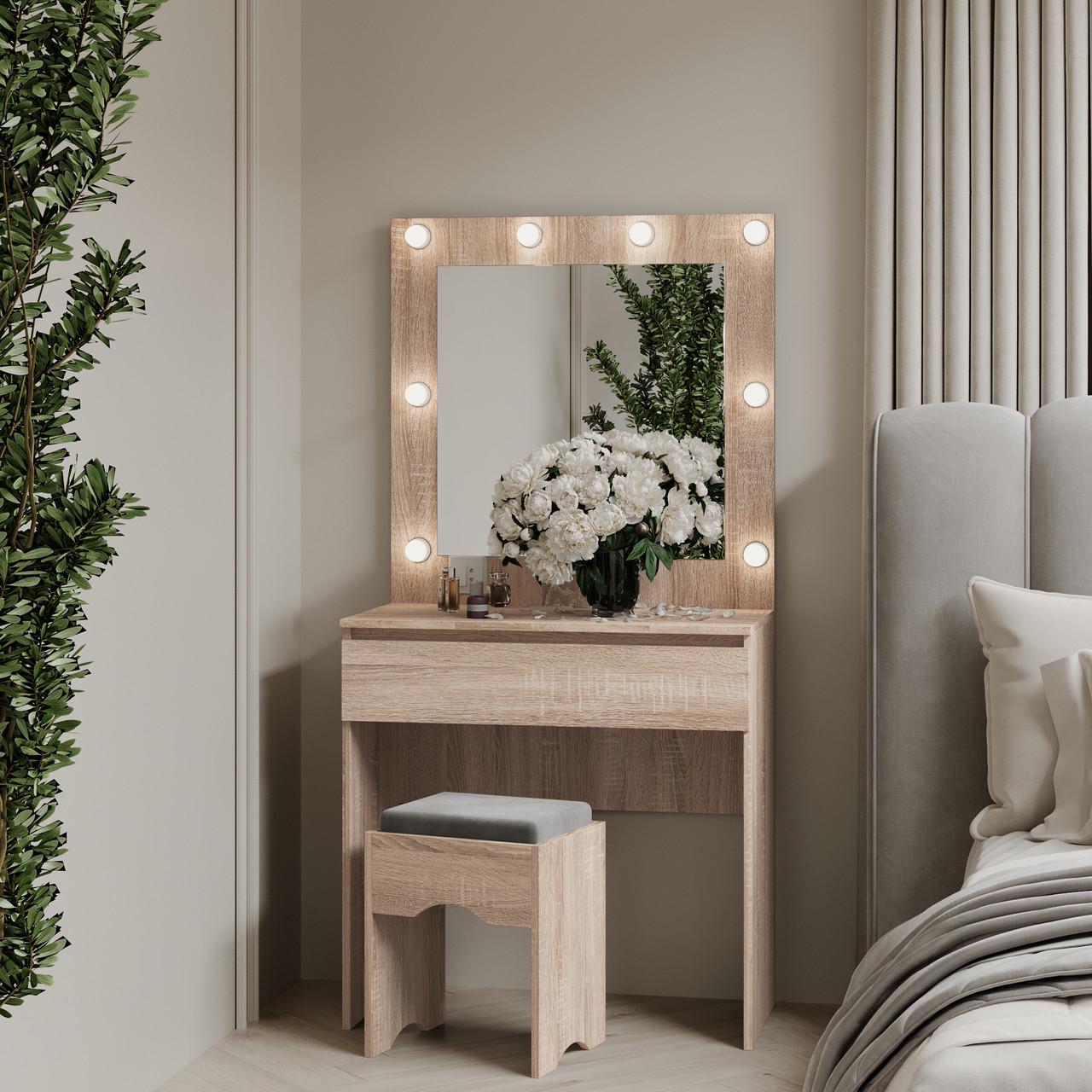 Туалетный столик New and Classic с квадратным зеркалом 1600х800х400 мм Дуб сонома (ТЗ-Лайт 1-11) - фото 2 Туалетный столик New and Classic с квадратным зеркалом 1600х800х400 мм Дуб сонома (ТЗ-Лайт 1-11) - фото 2