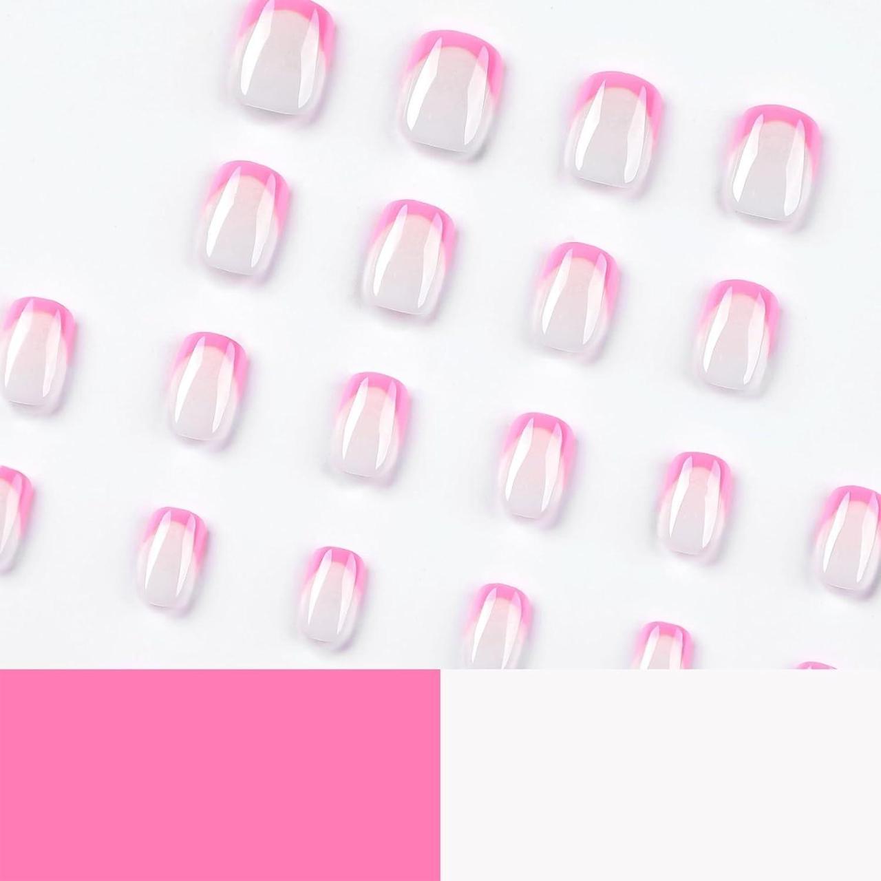 Накладні нігті короткі Кольоровий френч квадрат з клейовими пластинами та пилкою 24 шт. Рожевий (2789190718) - фото 6