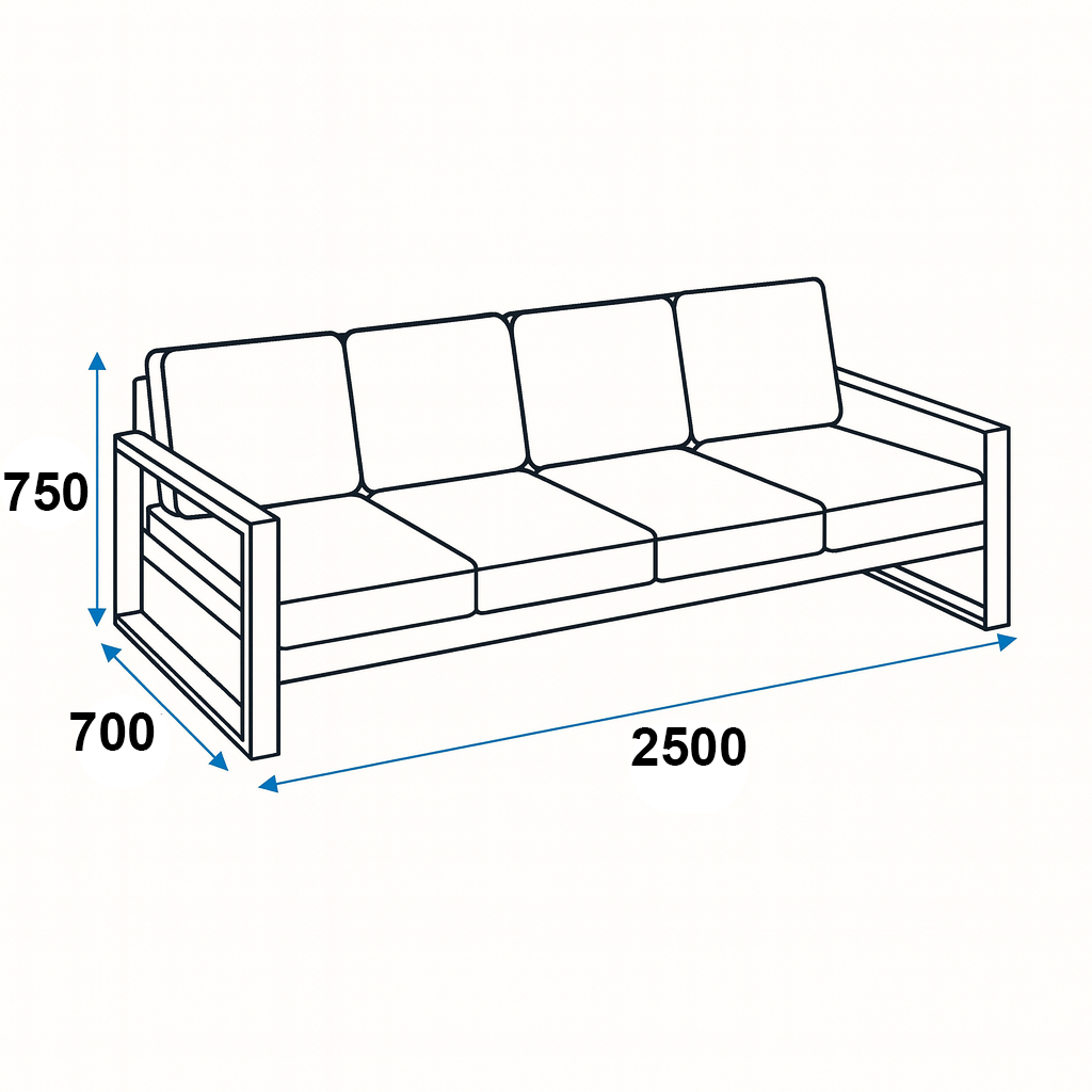 Диван металлический AVVS Бостон лофт с подлокотниками рогожка 250 см Белый - фото 5