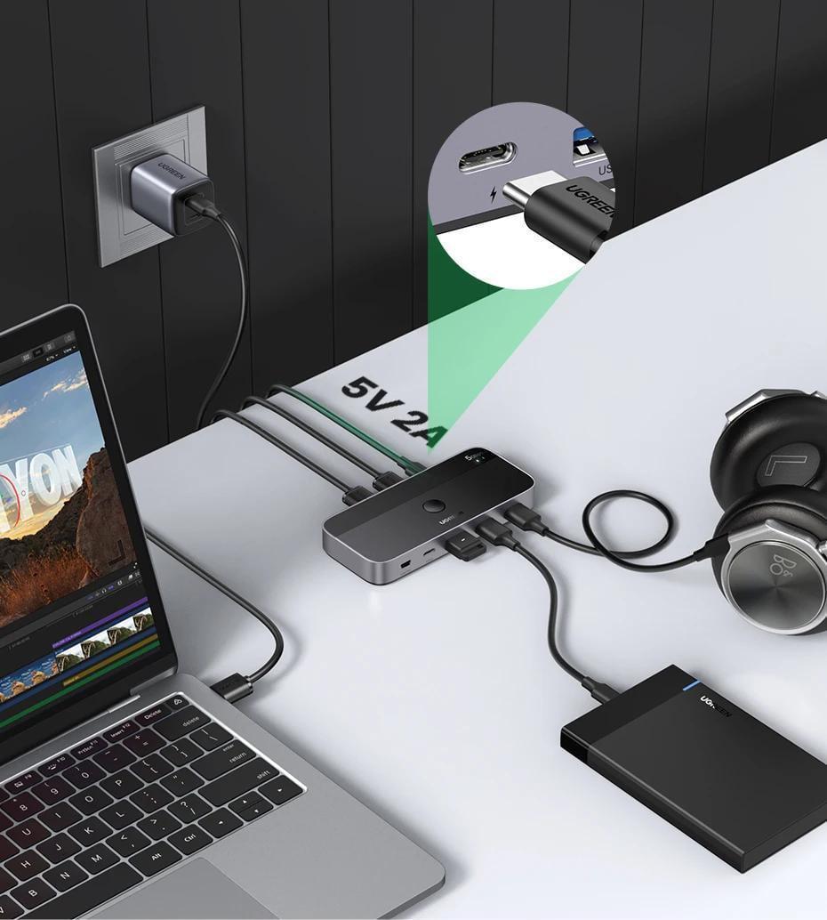 Перемикач KVM UGREEN 3x USB 3.0/5 Гбіт/с Type-C/5 Гбіт/с з пультом Чорний (15705) - фото 4 Перемикач KVM UGREEN 3x USB 3.0/5 Гбіт/с Type-C/5 Гбіт/с з пультом Чорний (15705) - фото 4