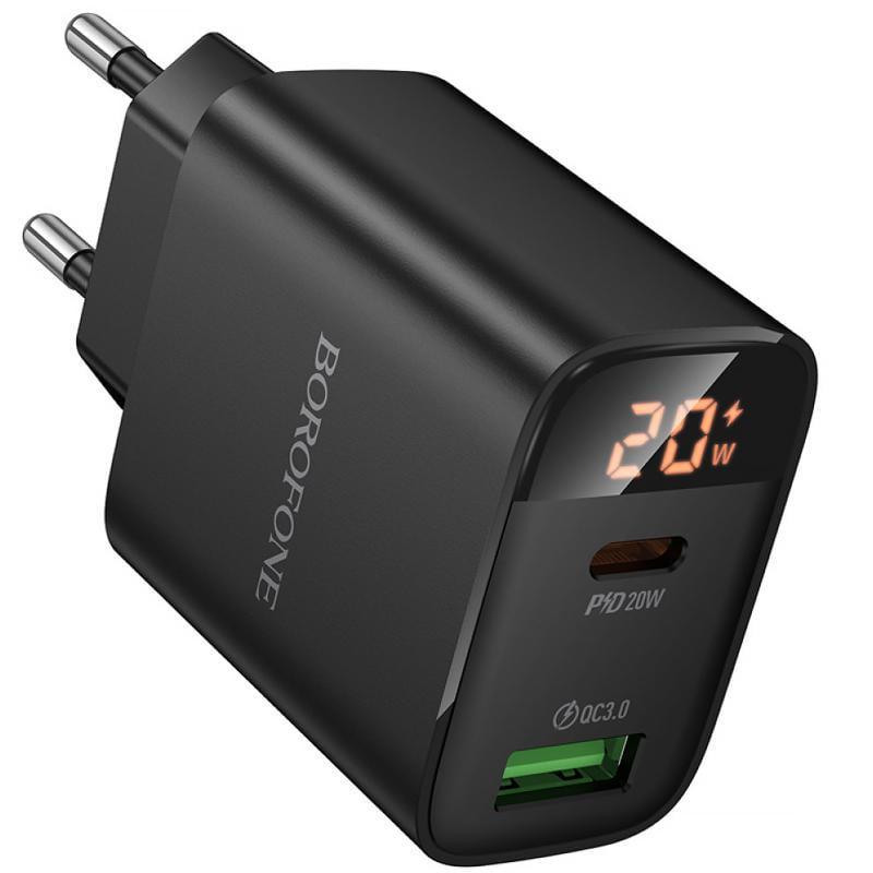 Зарядний пристрій мережевий Borofone BA96A Ilustre with digital display PD20W/QC3.0 1USB-A/1C Black (00000079668_1)