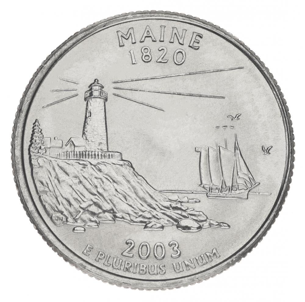 Коллекционная монета США 25 центов 2003 D Штаты и территории - Мэн UNC (KM#345) Коллекционная монета США 25 центов 2003 D Штаты и территории - Мэн UNC (KM#345)