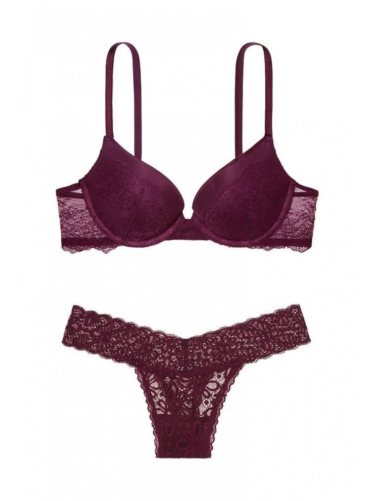 Комплект нижнего белья Victoria's Secret 383-098 Push-up/стринги 70С/S Бордовый