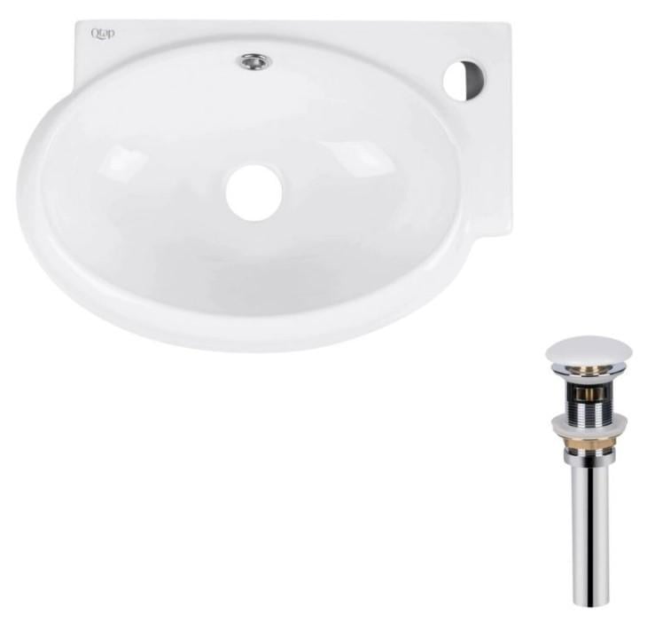 Раковина подвесная овальная правая Qtap Leo 430x285x160 мм с донным клапаном PU02O White (QT11115011RWN47333)
