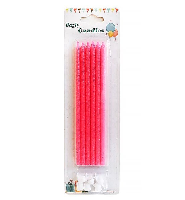 Свечи для торта с подставками набор 6 шт. 14 см Pink