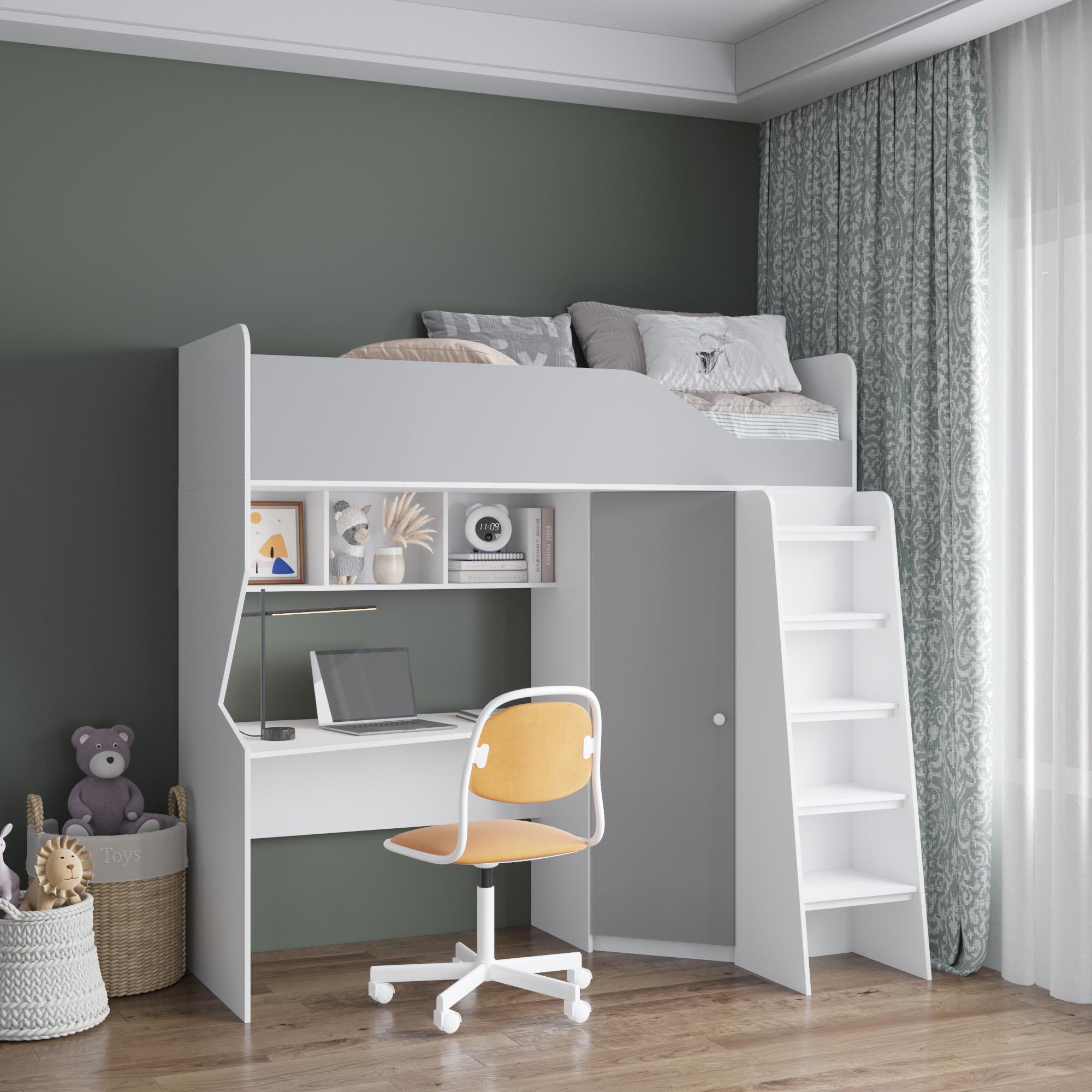 Кровать детская ЧЕРДАК 3в1 1953х2023х832 мм Серый/Белый