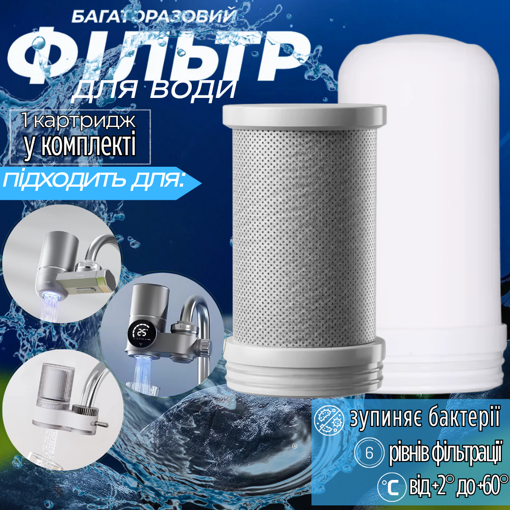 Картридж вугільний для водяного фільтра-накладки на кран для очищення проточної води на кухні та ванній кімнаті - фото 2