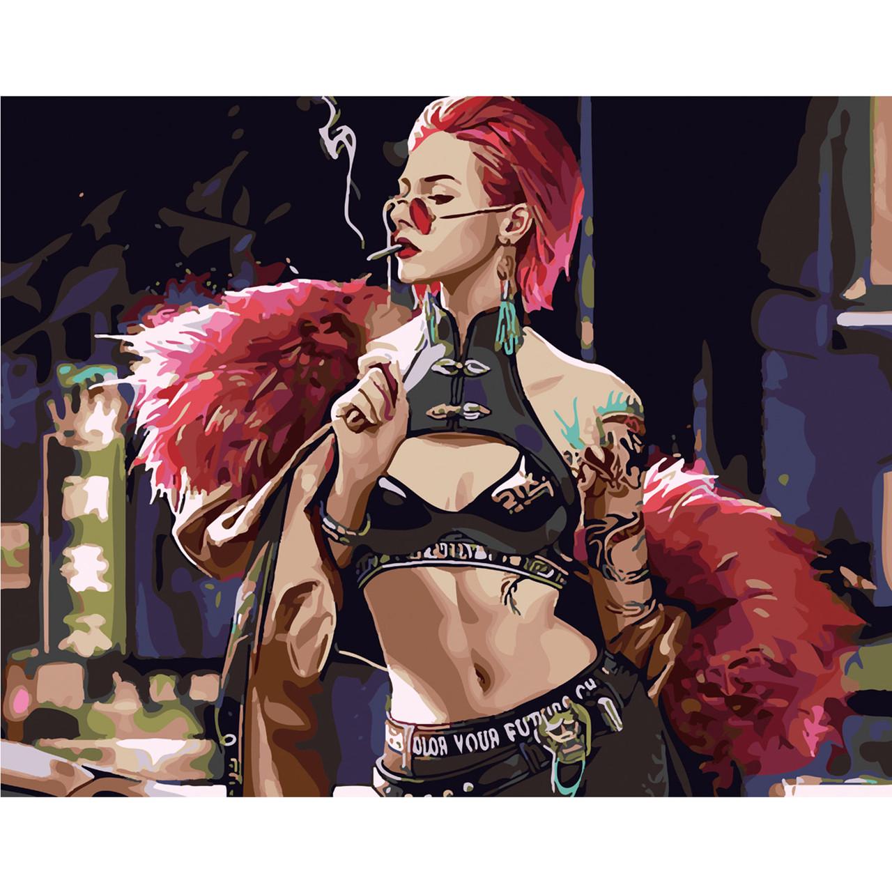 Картина по номерам Strateg Премиум Вызывающая разбойница с лаком 40х50 см (SY6037)